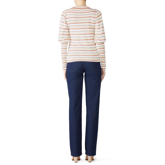SEE BY CHLOÉ Cream Pink Striped Puff Sleeves Crewneck Sweater Size Medium - Picture 11 of 14